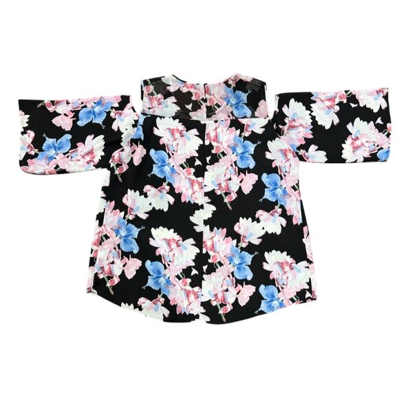 NEW Vince Camuto Shirt Sz Plus 2X Women Black Floral Cold Shoulder Blouse Top - Picture 3 of 8